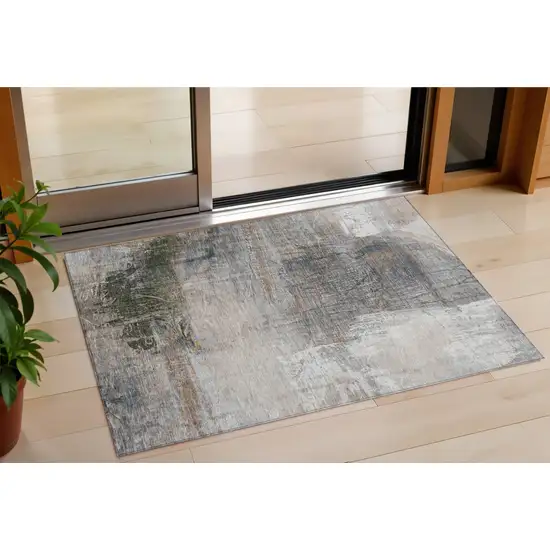 Beige And Gray Abstract Washable Indoor Outdoor Area Rug Photo 1
