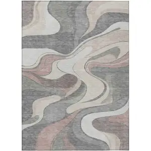 Photo of Beige And Gray Abstract Washable Indoor Outdoor Area Rug