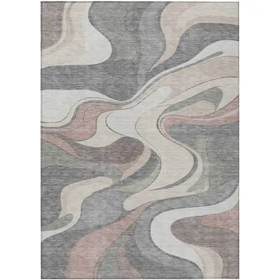Beige And Gray Abstract Washable Indoor Outdoor Area Rug Photo 1