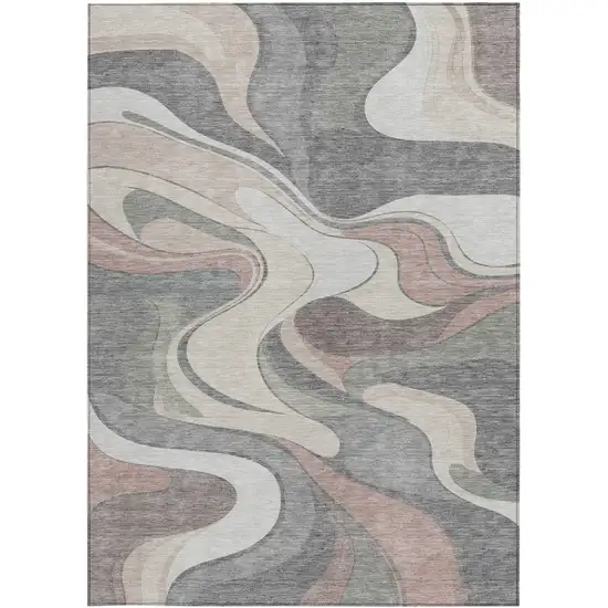 Beige And Gray Abstract Washable Indoor Outdoor Area Rug Photo 1