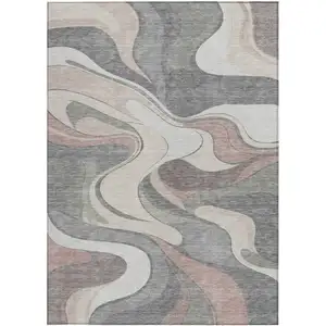 Photo of Beige And Gray Abstract Washable Indoor Outdoor Area Rug