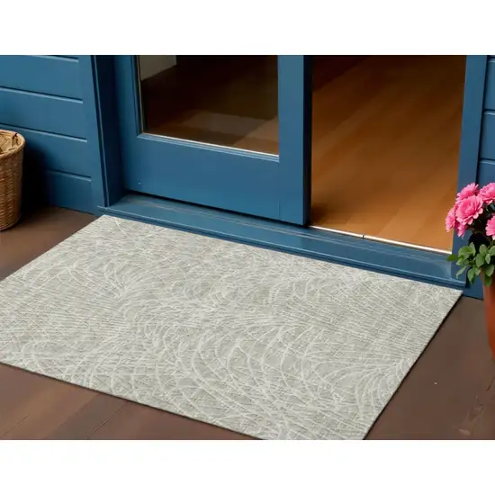 Beige And Gray Abstract Washable Indoor Outdoor Area Rug Photo 1