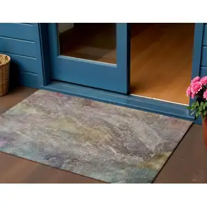 Photo of Beige And Gray Abstract Washable Indoor Outdoor Area Rug