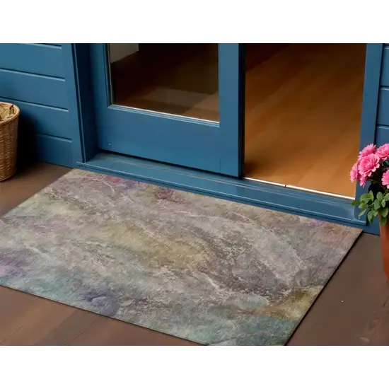 Beige And Gray Abstract Washable Indoor Outdoor Area Rug Photo 1