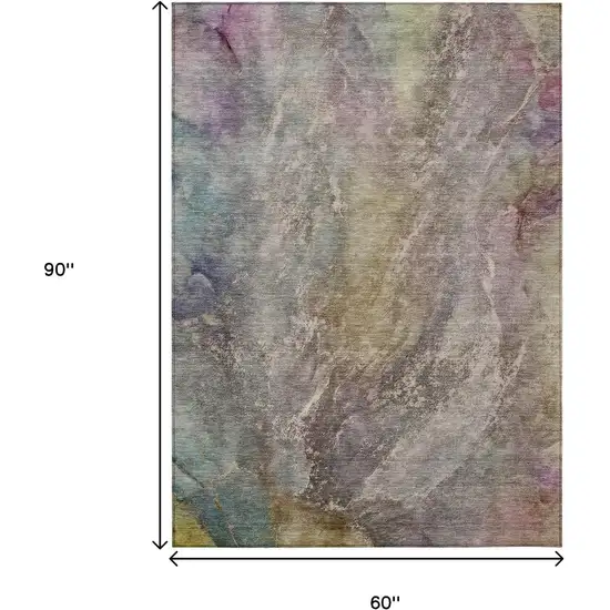 Beige And Gray Abstract Washable Indoor Outdoor Area Rug Photo 3