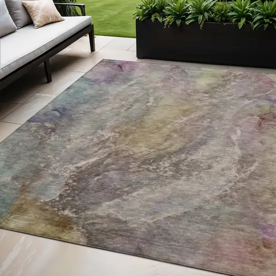 Beige And Gray Abstract Washable Indoor Outdoor Area Rug Photo 1