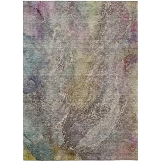 Beige And Gray Abstract Washable Indoor Outdoor Area Rug Photo 2