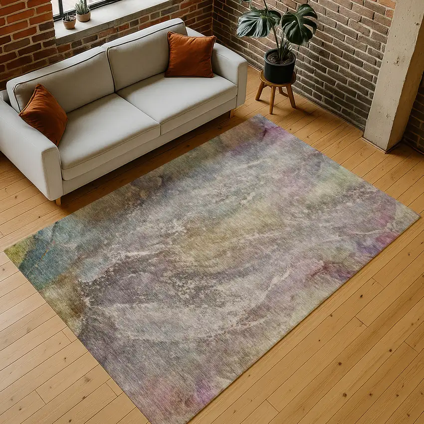 Beige And Gray Abstract Washable Indoor Outdoor Area Rug Photo 9