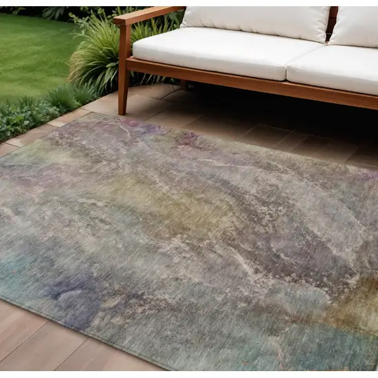 Beige And Gray Abstract Washable Indoor Outdoor Area Rug Photo 1