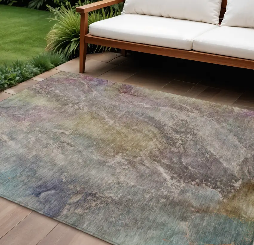 Beige And Gray Abstract Washable Indoor Outdoor Area Rug Photo 1