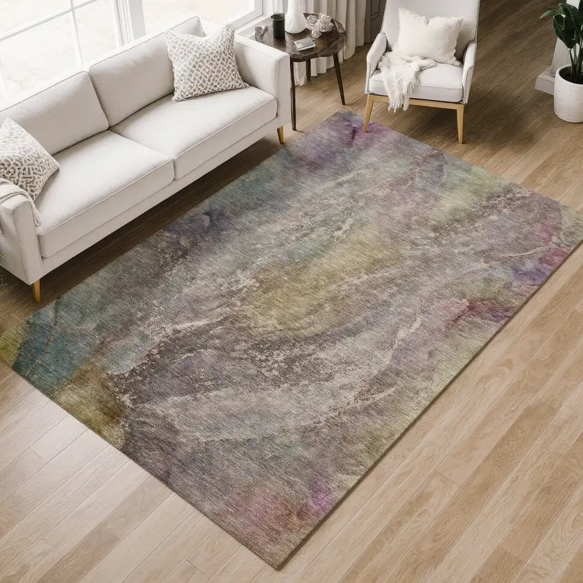 Beige And Gray Abstract Washable Indoor Outdoor Area Rug Photo 8