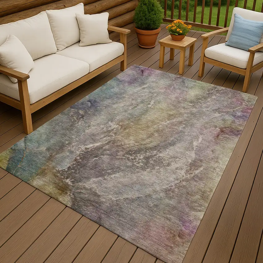 Beige And Gray Abstract Washable Indoor Outdoor Area Rug Photo 9