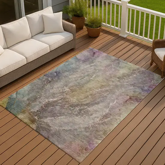 Beige And Gray Abstract Washable Indoor Outdoor Area Rug Photo 7