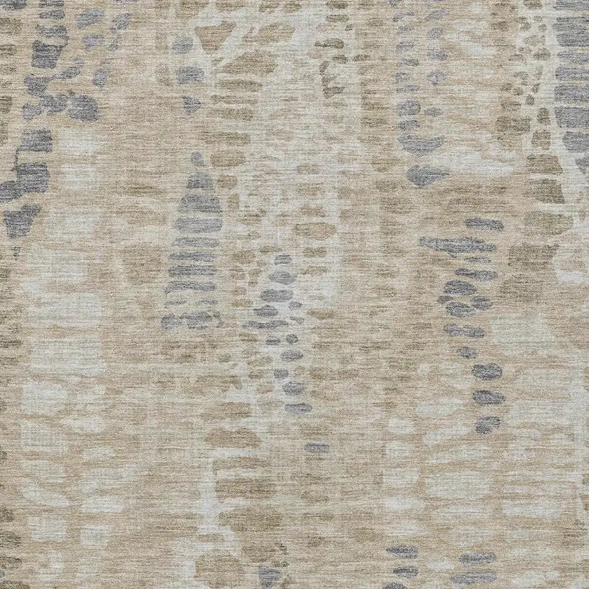 Beige And Gray Abstract Washable Indoor Outdoor Area Rug Photo 2