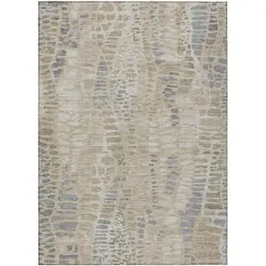 Photo of Beige And Gray Abstract Washable Indoor Outdoor Area Rug