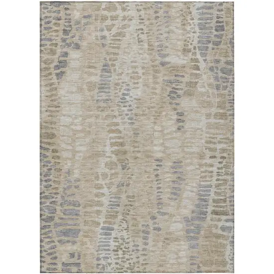 Beige And Gray Abstract Washable Indoor Outdoor Area Rug Photo 1