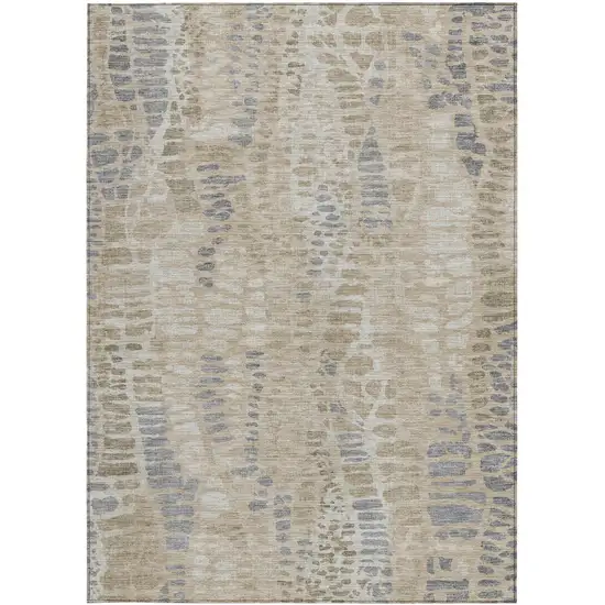 Beige And Gray Abstract Washable Indoor Outdoor Area Rug Photo 3