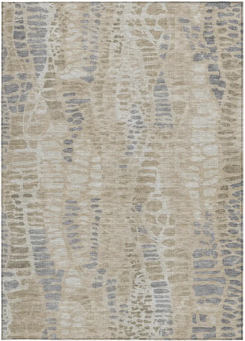 Beige And Gray Abstract Washable Indoor Outdoor Area Rug Photo 3