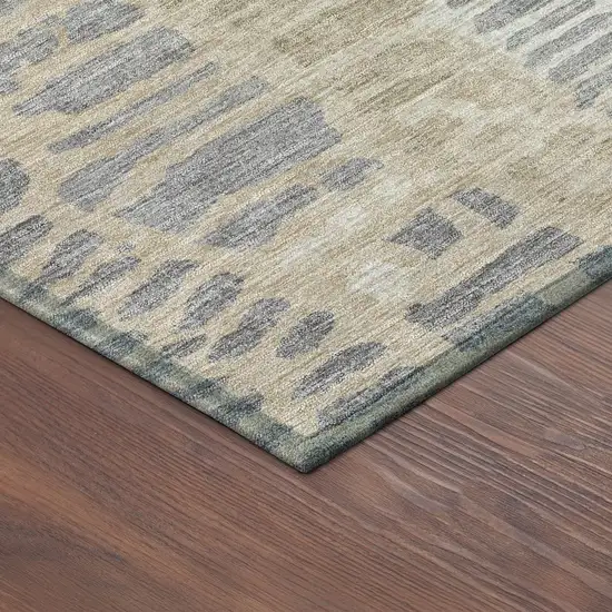 Beige And Gray Abstract Washable Indoor Outdoor Area Rug Photo 5