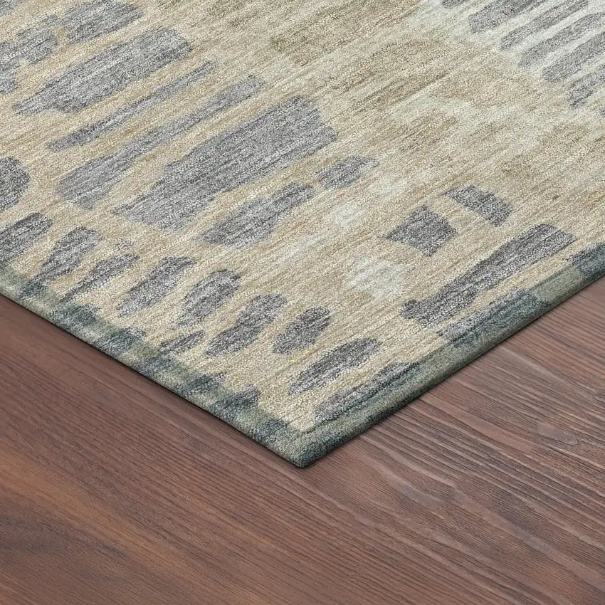 Beige And Gray Abstract Washable Indoor Outdoor Area Rug Photo 5