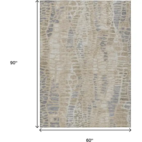 Beige And Gray Abstract Washable Indoor Outdoor Area Rug Photo 7
