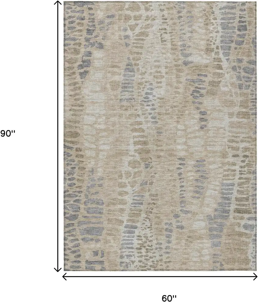 Beige And Gray Abstract Washable Indoor Outdoor Area Rug Photo 7
