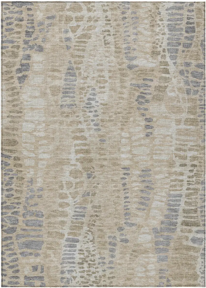Beige And Gray Abstract Washable Indoor Outdoor Area Rug Photo 1