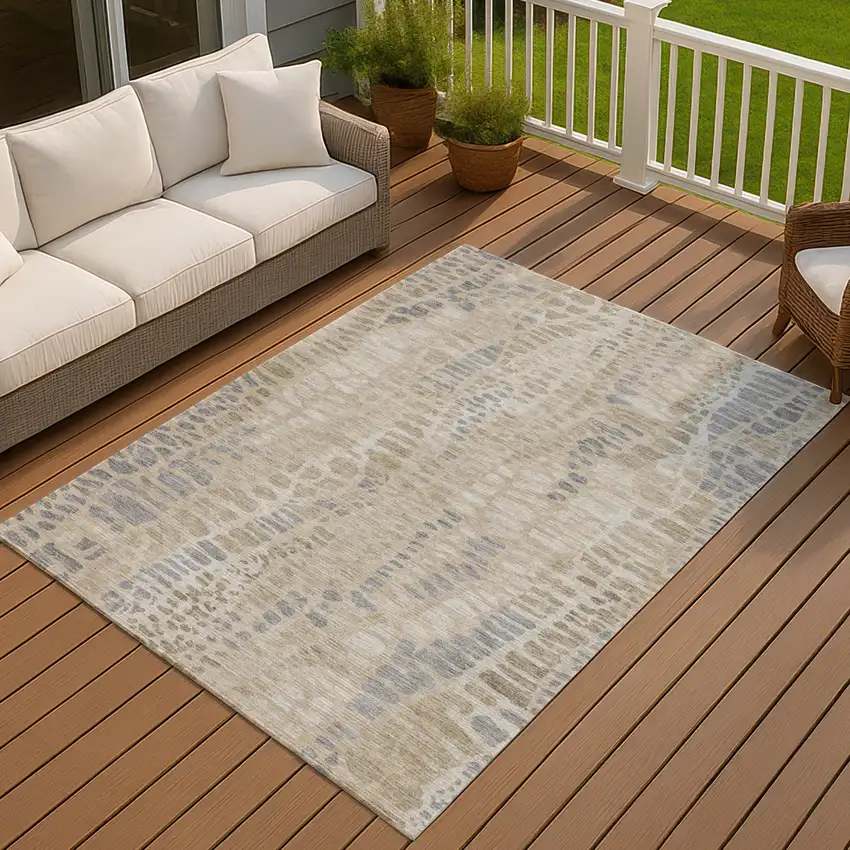 Beige And Gray Abstract Washable Indoor Outdoor Area Rug Photo 4