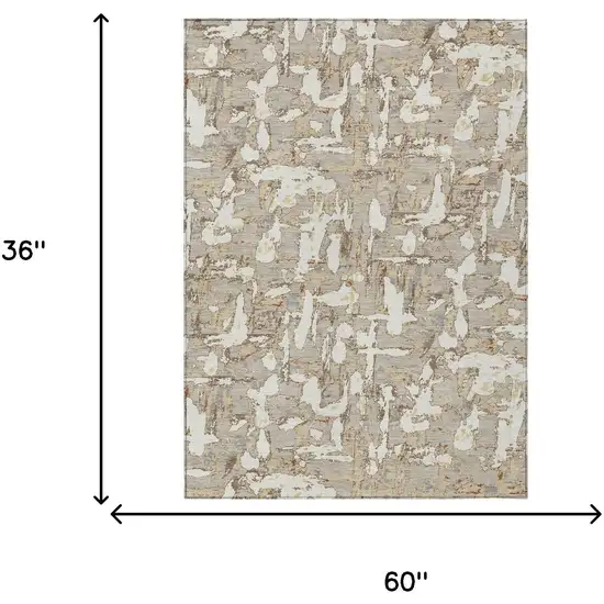 Beige And Gray Abstract Washable Indoor Outdoor Area Rug Photo 9