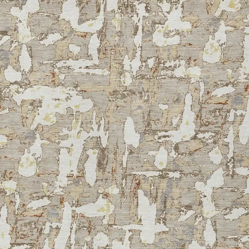 Beige And Gray Abstract Washable Indoor Outdoor Area Rug Photo 5