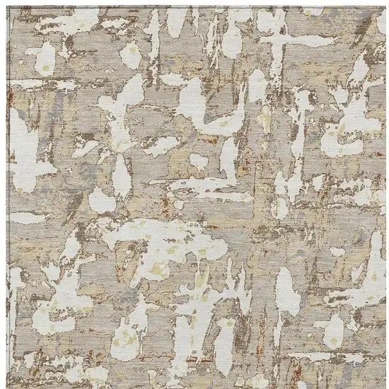 Beige And Gray Abstract Washable Indoor Outdoor Area Rug Photo 3