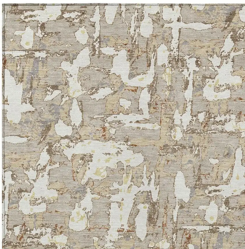 Beige And Gray Abstract Washable Indoor Outdoor Area Rug Photo 3