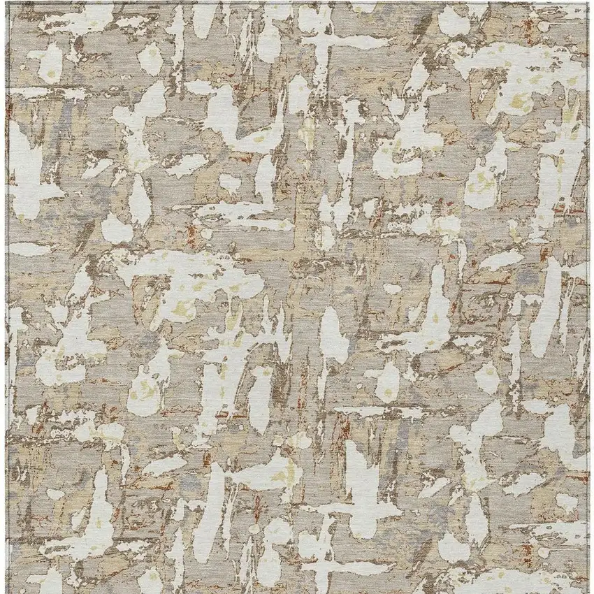 Beige And Gray Abstract Washable Indoor Outdoor Area Rug Photo 3