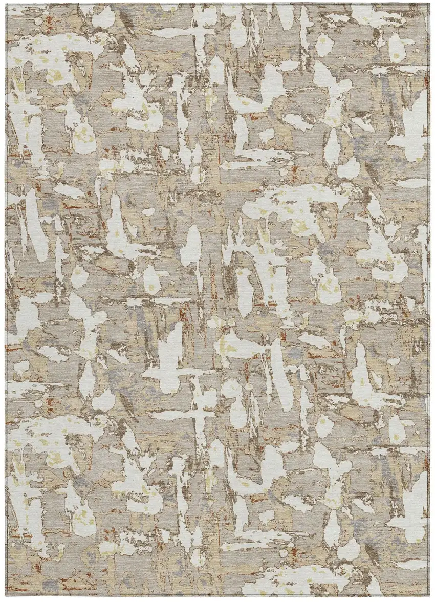 Beige And Gray Abstract Washable Indoor Outdoor Area Rug Photo 4