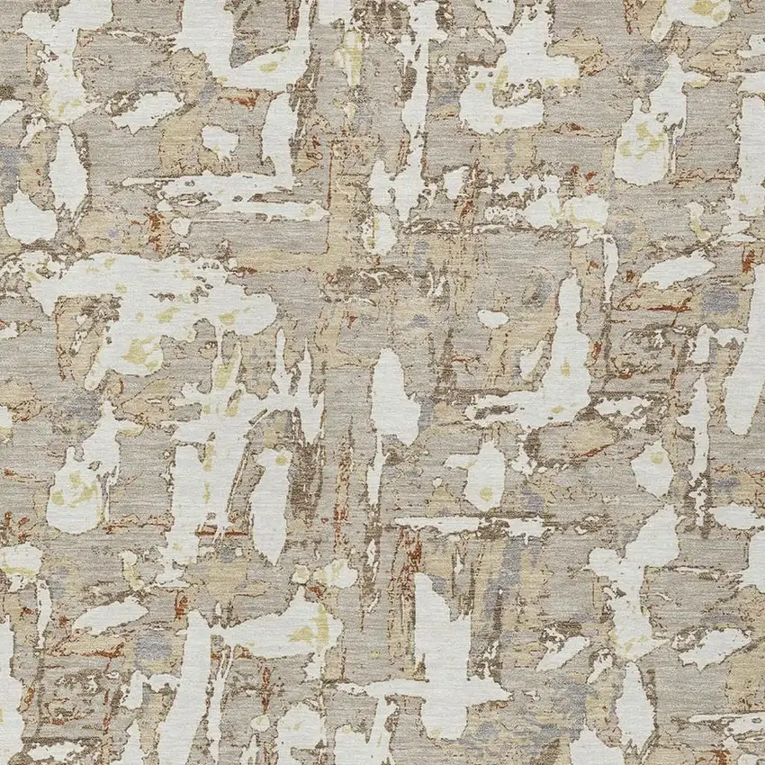 Beige And Gray Abstract Washable Indoor Outdoor Area Rug Photo 5