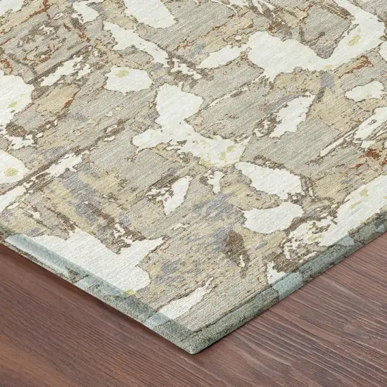 Beige And Gray Abstract Washable Indoor Outdoor Area Rug Photo 7