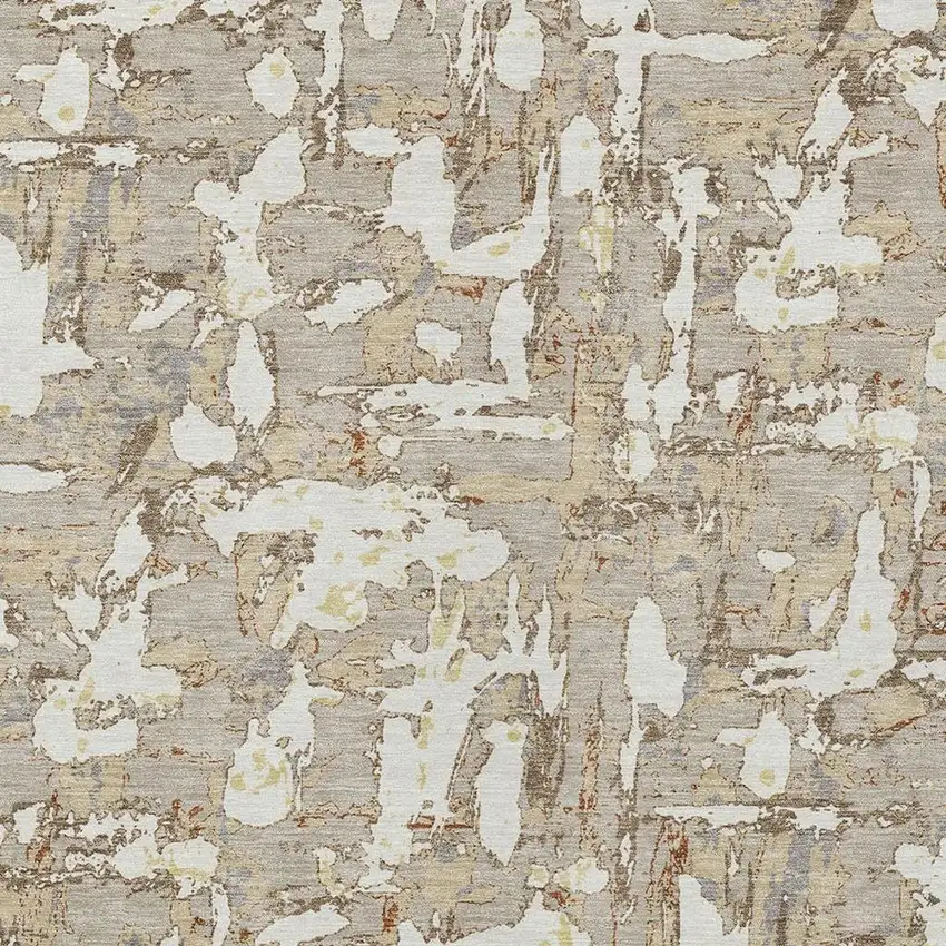 Beige And Gray Abstract Washable Indoor Outdoor Area Rug Photo 3