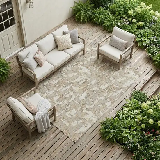 Beige And Gray Abstract Washable Indoor Outdoor Area Rug Photo 1