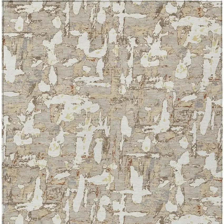 Beige And Gray Abstract Washable Indoor Outdoor Area Rug Photo 6