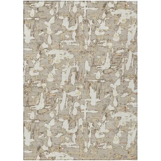 Beige And Gray Abstract Washable Indoor Outdoor Area Rug Photo 2