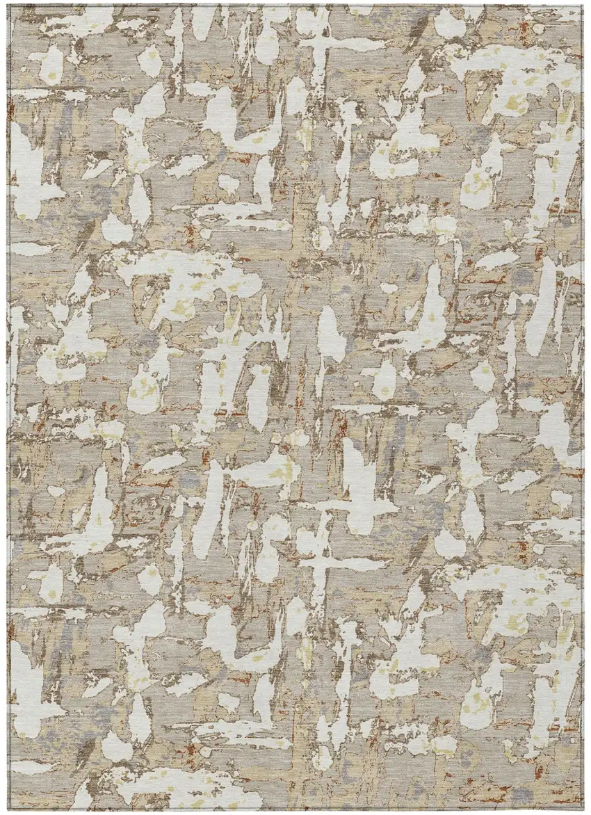 Beige And Gray Abstract Washable Indoor Outdoor Area Rug Photo 2
