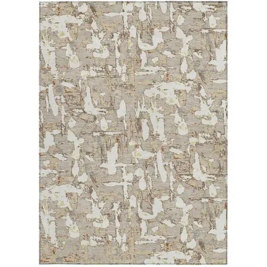 Beige And Gray Abstract Washable Indoor Outdoor Area Rug Photo 4