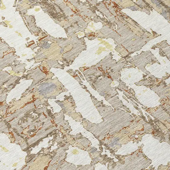 Beige And Gray Abstract Washable Indoor Outdoor Area Rug Photo 8