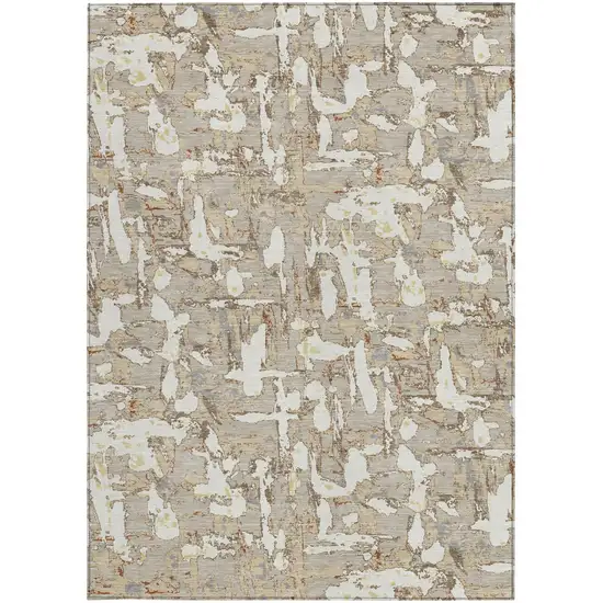 Beige And Gray Abstract Washable Indoor Outdoor Area Rug Photo 3