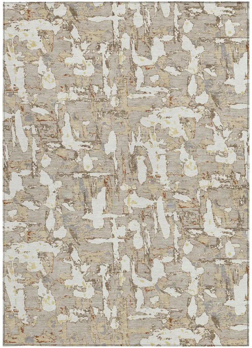 Beige And Gray Abstract Washable Indoor Outdoor Area Rug Photo 3
