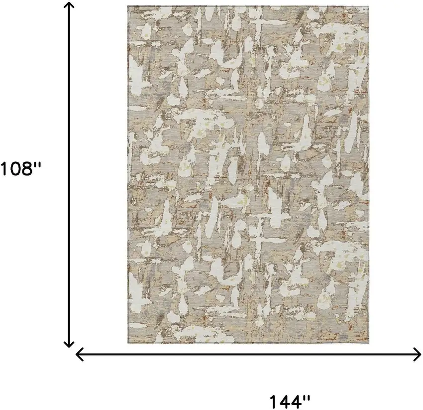 Beige And Gray Abstract Washable Indoor Outdoor Area Rug Photo 8