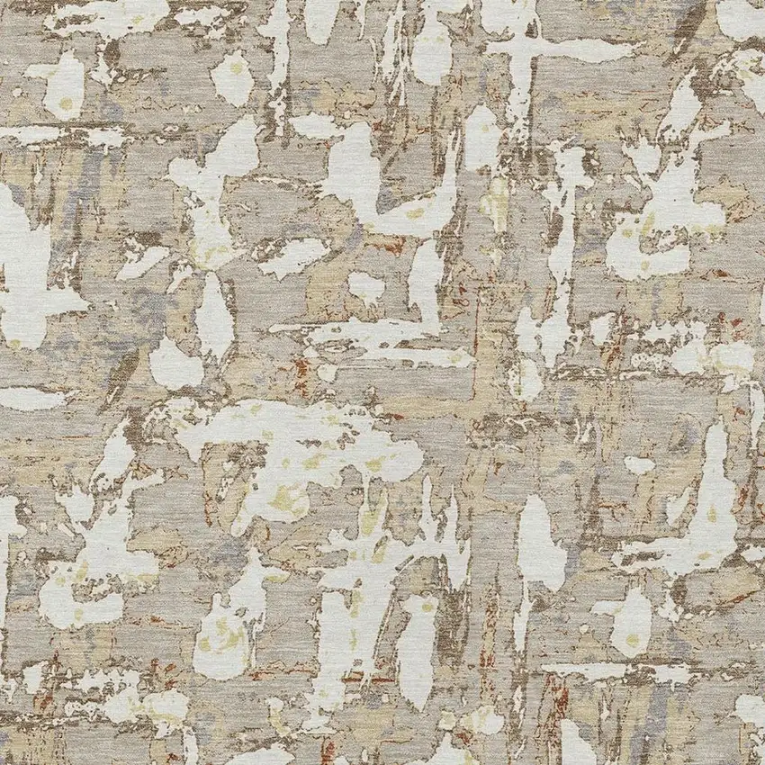 Beige And Gray Abstract Washable Indoor Outdoor Area Rug Photo 4