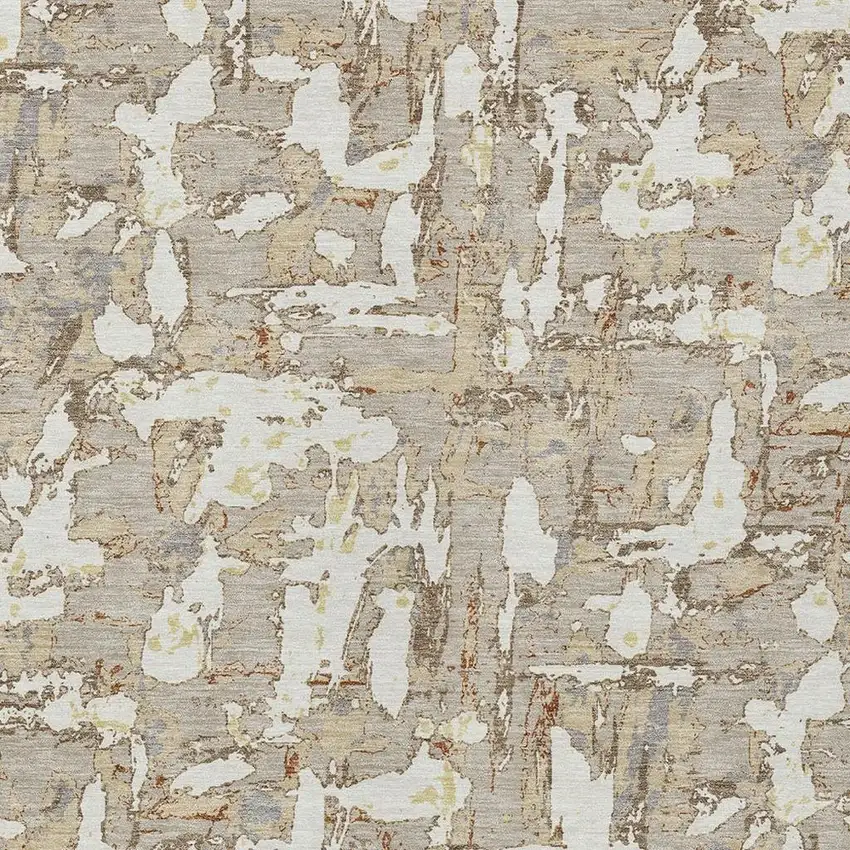 Beige And Gray Abstract Washable Indoor Outdoor Area Rug Photo 3
