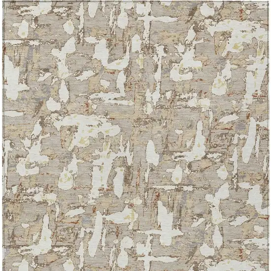 Beige And Gray Abstract Washable Indoor Outdoor Area Rug Photo 4