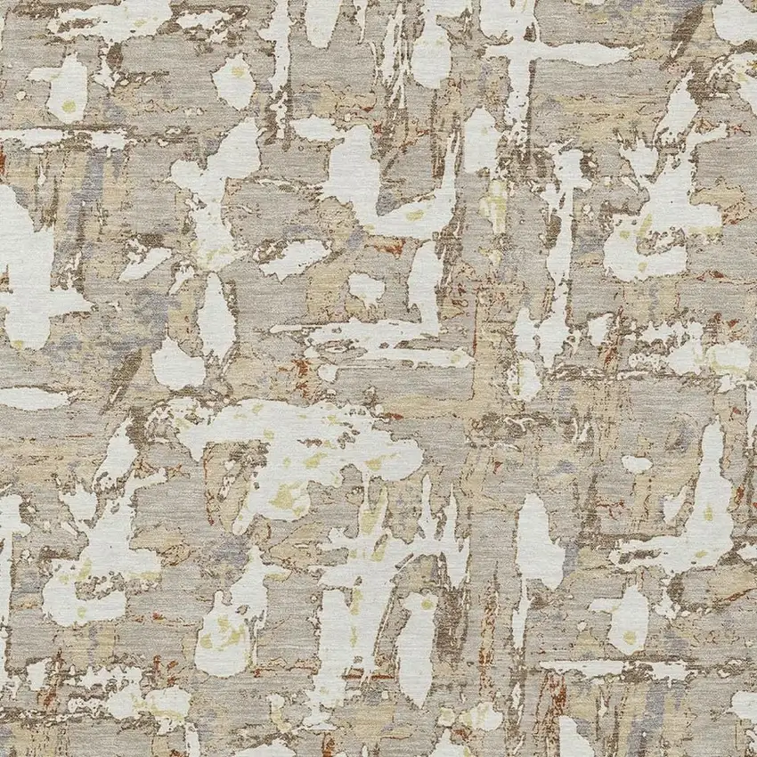 Beige And Gray Abstract Washable Indoor Outdoor Area Rug Photo 5